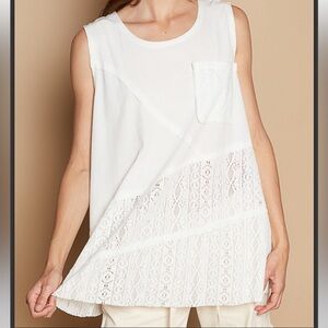 POL White Lace Accent Sleeveless Top
